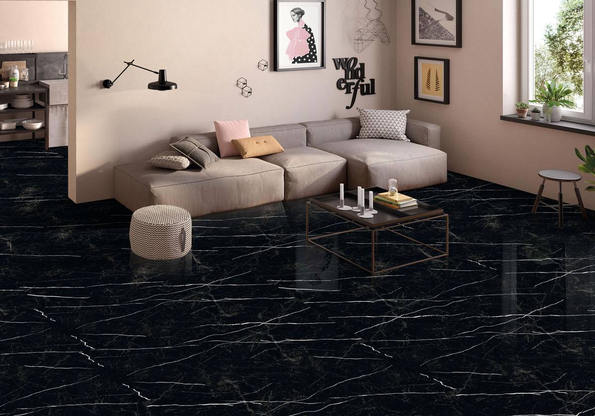 Staro Palacio Nero Marquina Керамогранит Staro Palacio Nero Marquina 60x120 высокий глянец черный с белыми прожилками